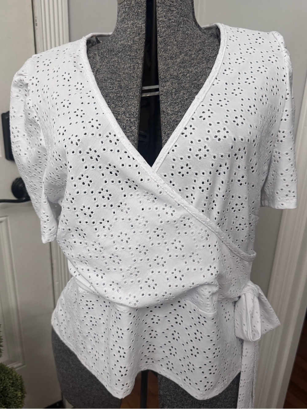 Women’s Janette Plus Knit Surplice Wrap Top Eyelet Detail 1x